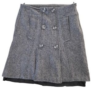 United Colors of Benetton 42/6 Gray Wool Tweed DoubleBreasted Mini Skirt Vintage